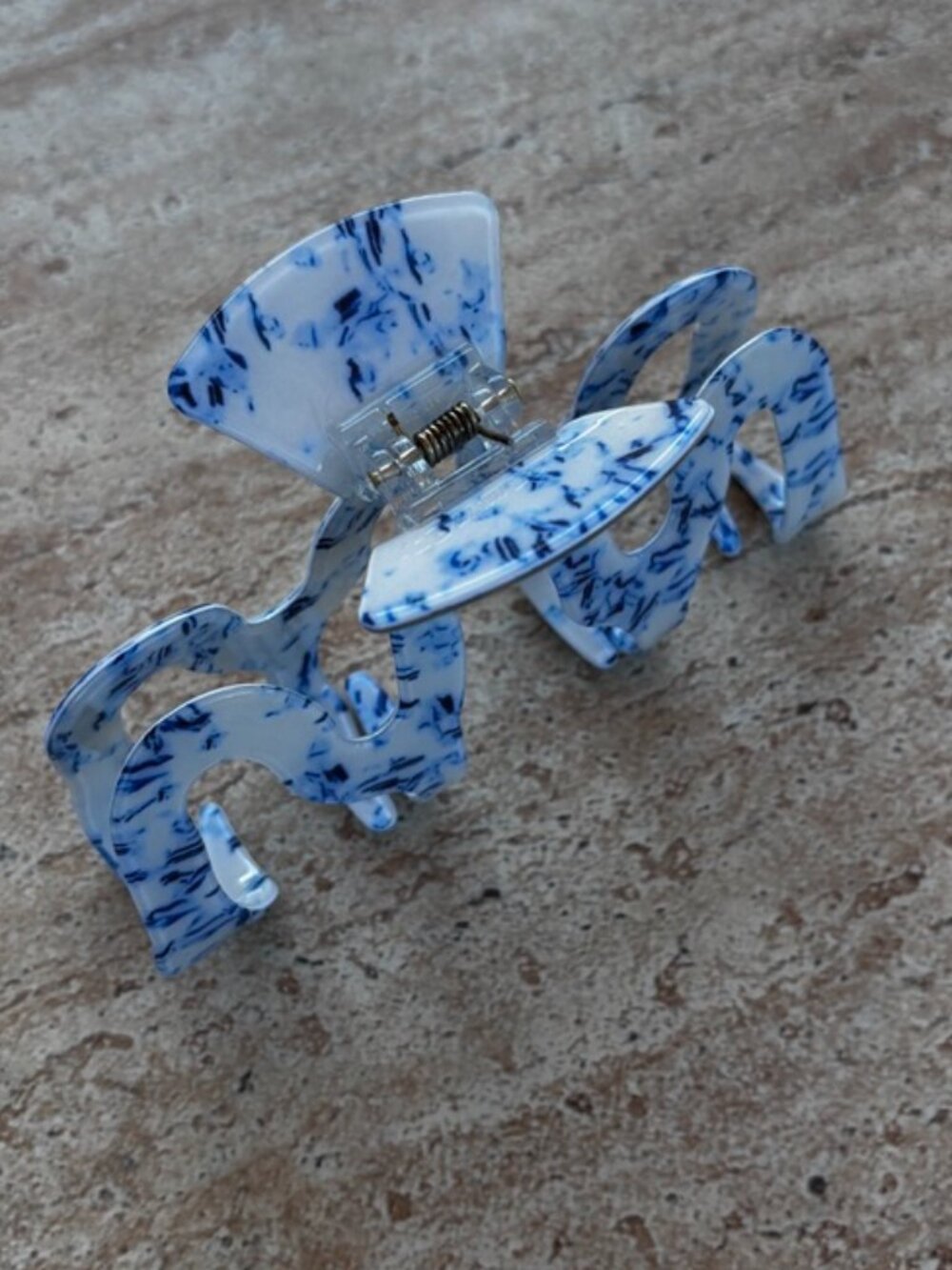 Blue White Marbled Wavy Hair Claw Clip Large